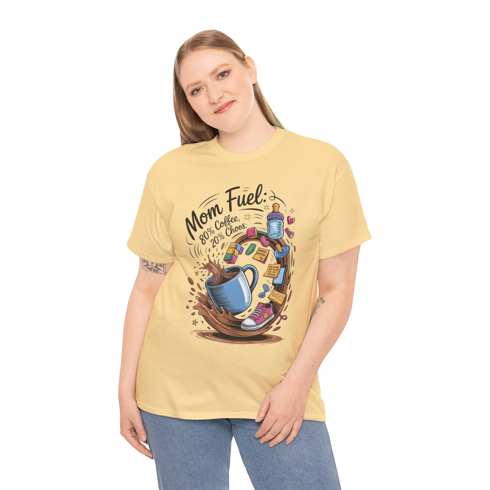Mom Fuel Heavy Cotton Tee, Funny Coffee Lover T-Shirt, Gift for Moms, Mother's Day, Casual Wear, Pajama Top - Image 15