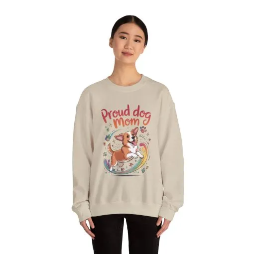 Proud Dog Mom Crewneck Sweatshirt, Pet Lover Gift, Dog Mom Apparel, Animal Lover Clothing, Gift for Dog Moms, Puppy Paw Rainbow Print - Image 11