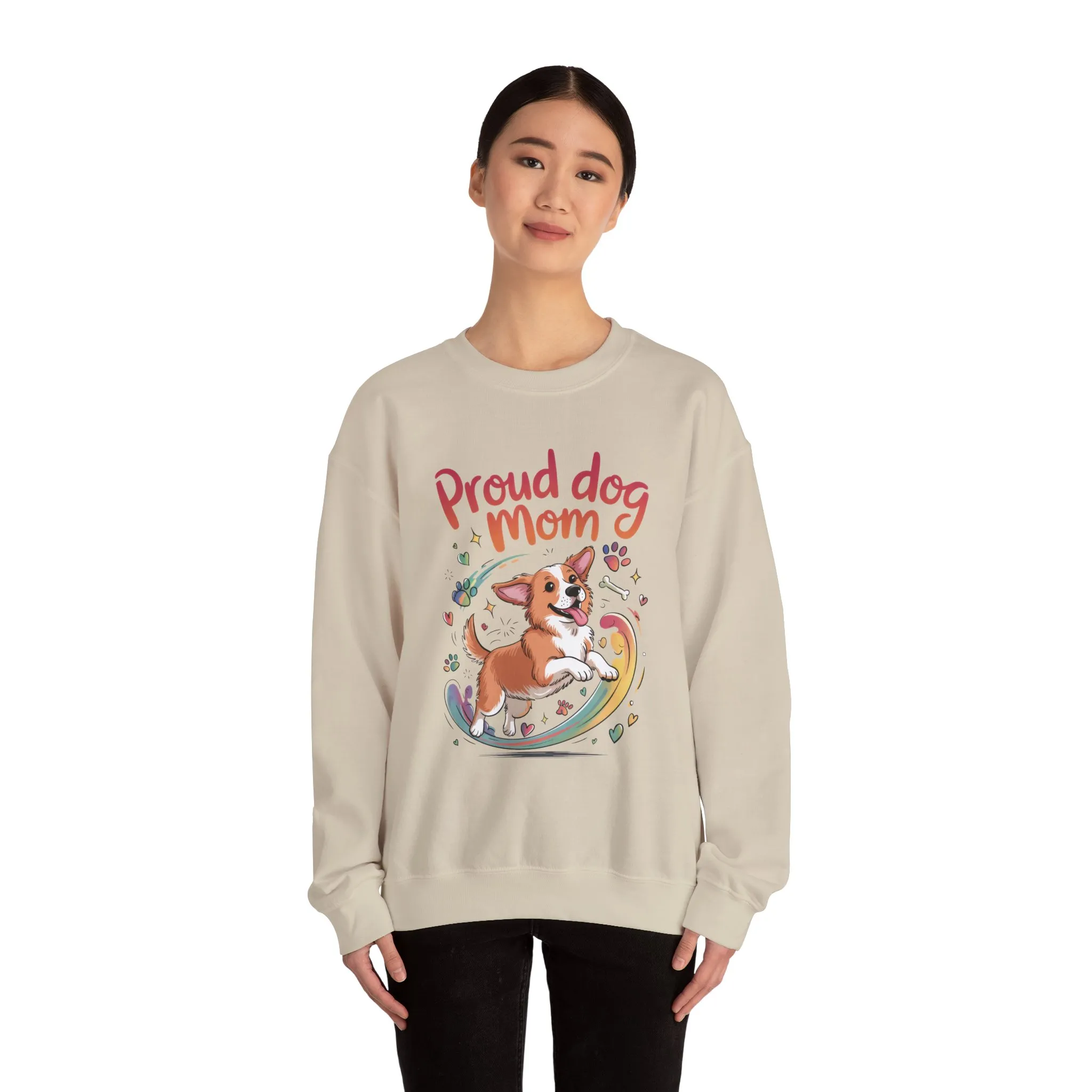 Proud Dog Mom Crewneck Sweatshirt, Pet Lover Gift, Dog Mom Apparel, Animal Lover Clothing, Gift for Dog Moms, Puppy Paw Rainbow Print - Image 11
