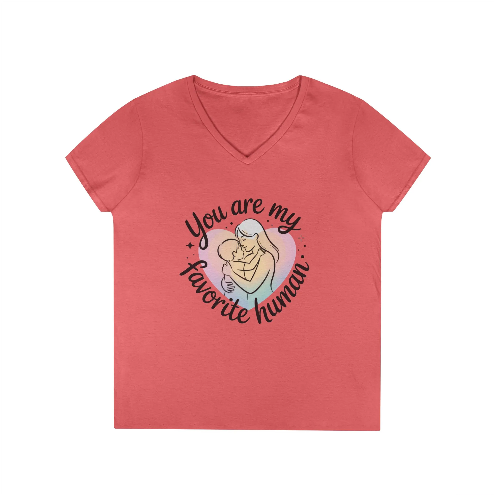 You Are My Favorite Human Mom Baby Tee, Mothers Day Gift, Pastel Heart Ladies V-Neck T-Shirt, Sentimental Mom Shirt - Image 3