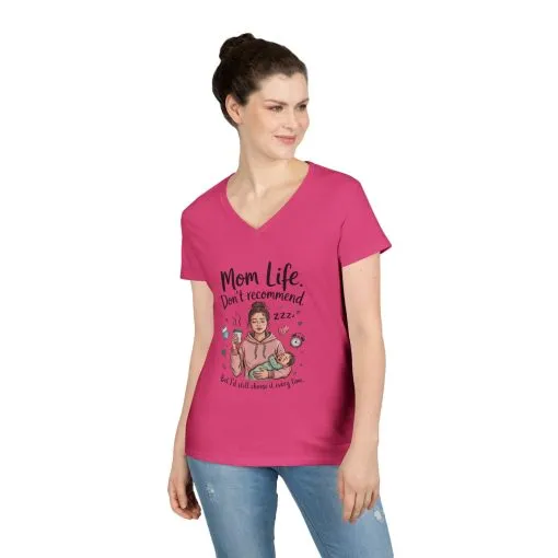 Mom Life V-Neck T-Shirt, Don't Recommend But I'd Choose It Every Time, New Mom Gift, Tired Mama Humor Tee, Baby Shower Gift, Funny Mom Shirt - Image 14