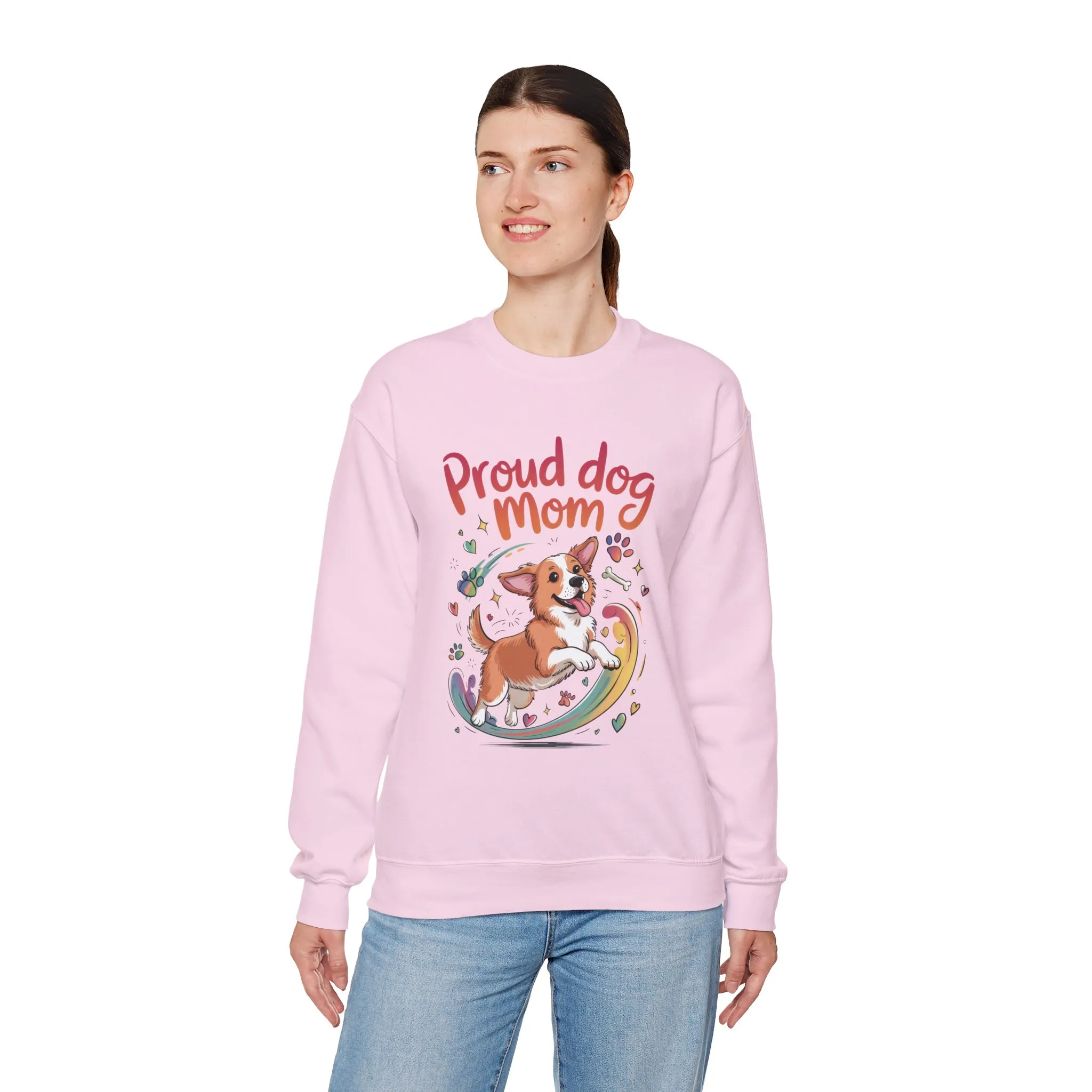 Proud Dog Mom Crewneck Sweatshirt, Pet Lover Gift, Dog Mom Apparel, Animal Lover Clothing, Gift for Dog Moms, Puppy Paw Rainbow Print - Image 28