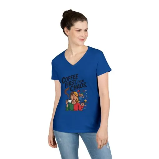 Coffee First Then Chaos V-Neck T-Shirt, Funny Mom Life Shirt, Mother's Day Gift, Mom Humor Tee, mom graphic tee, caffeine lover tee - Image 16