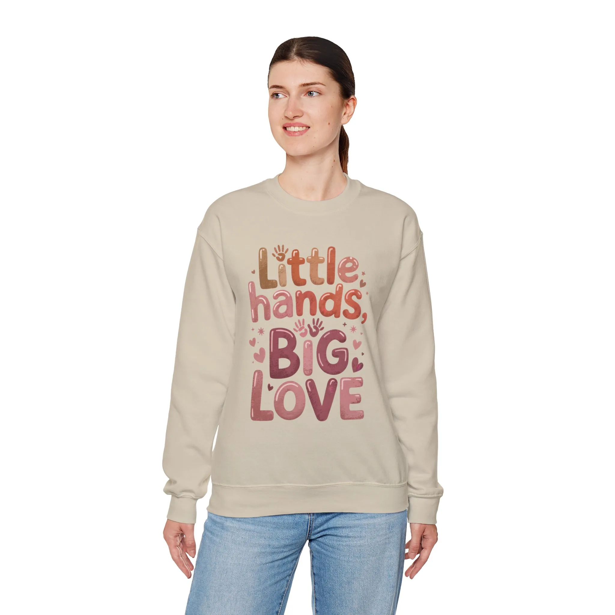 Little Hands, Big Love Crewneck Sweatshirt, Perfect for Moms Gifts, Family Events, Baby Showers, Everyday Wear, Cute Tee, mother's day Gift - Image 12