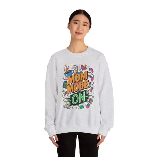 Mom Mode On Crewneck Sweatshirt, Gift for Mom, Mother's Day Humor T-Shirt, Cute Mama Life Graphic Tee, Mother's Day Gift