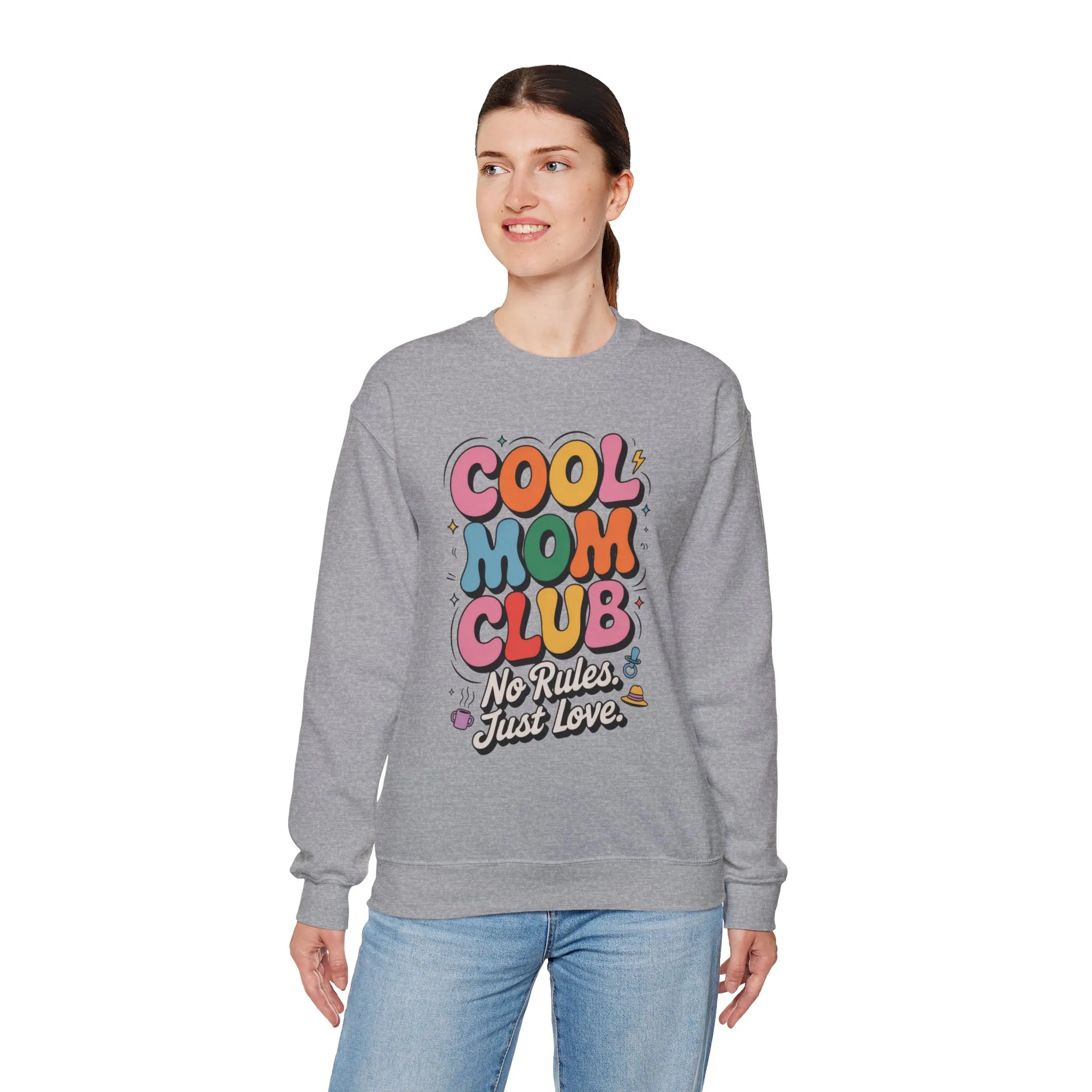 Cool Mom Club Sweatshirt, Gift for Moms, Mother's Day, No Rules Just Love, Retro Colorful Unisex Heavy Blend Crewneck - Image 9