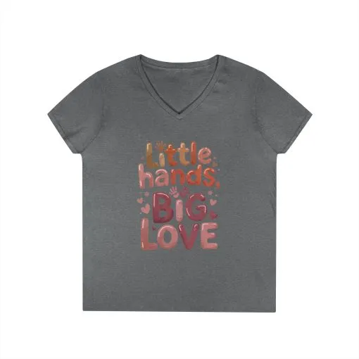 Ladies' V-Neck T-Shirt,Little Hands, Big Love, Perfect for Moms, Gifts, Family Events, Baby Showers, Everyday Wear, Cute Tee, mother's day - Image 5