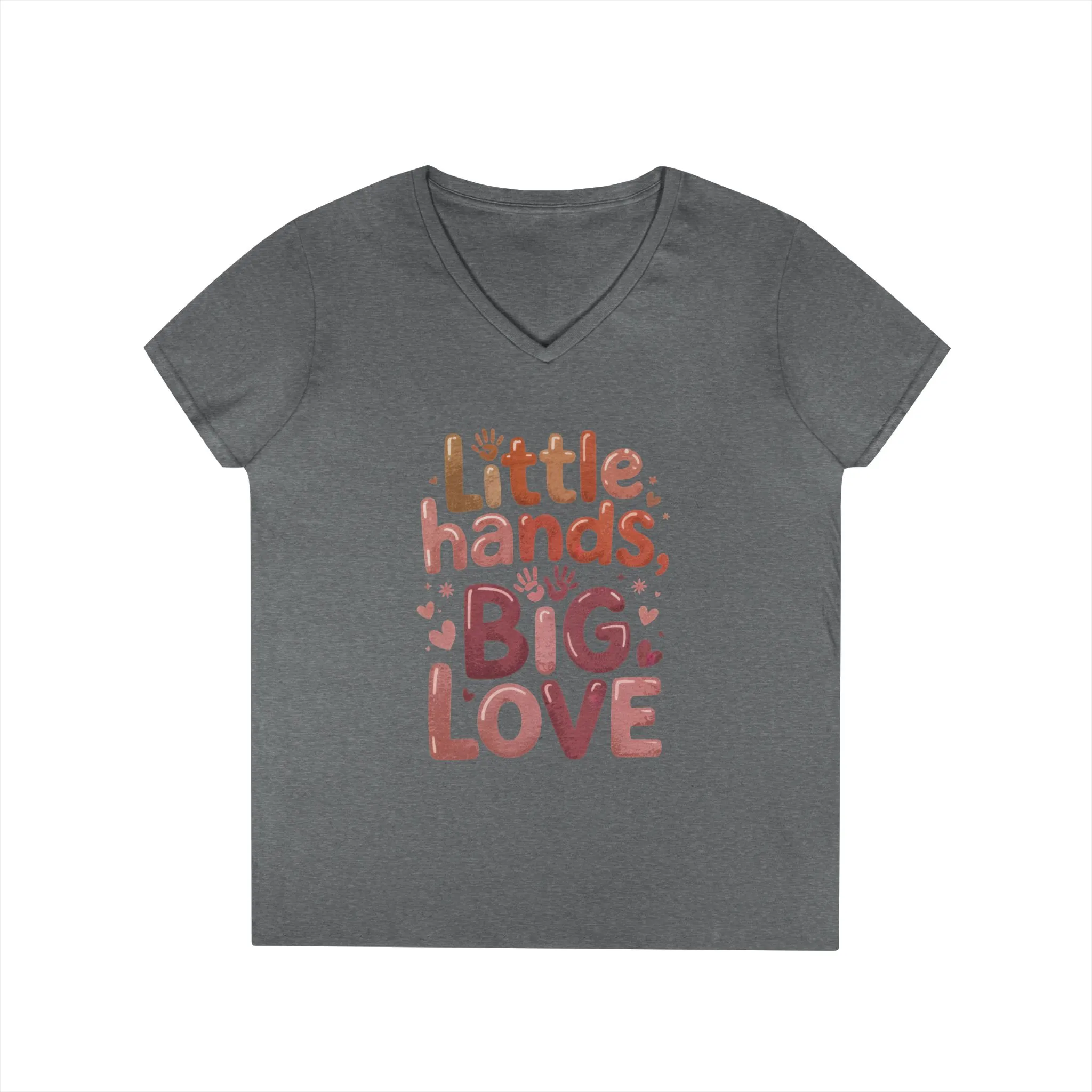 Ladies' V-Neck T-Shirt,Little Hands, Big Love, Perfect for Moms, Gifts, Family Events, Baby Showers, Everyday Wear, Cute Tee, mother's day - Image 5