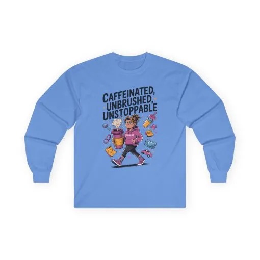 Caffeinated Mom Long Sleeve, Mother's Day Gift,New Mother Tired Mother Gift, Coffee Lover Gift, Coffee Addict Mom Long Sleeve Tee - Image 5