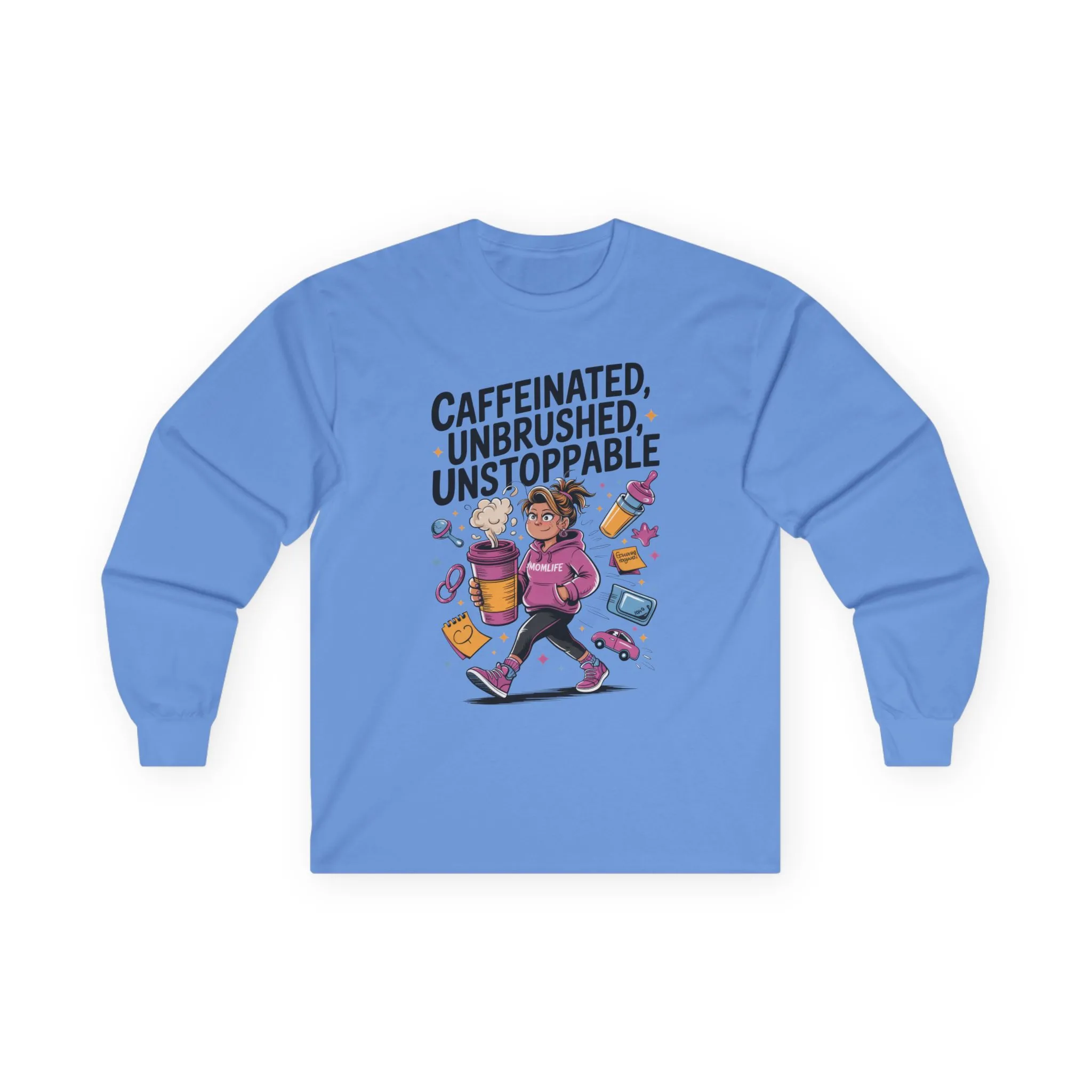 Caffeinated Mom Long Sleeve, Mother's Day Gift,New Mother Tired Mother Gift, Coffee Lover Gift, Coffee Addict Mom Long Sleeve Tee - Image 5