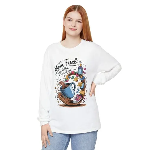 Mom Fuel Long Sleeve T-Shirt, Coffee Lovers Gift, Mother's Day Apparel, Cute Mom Shirt, Coffee Lover Mom Life Top, Coffee Lover's Tee - Image 4