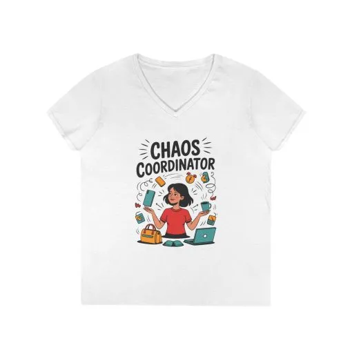 Chaos Coordinator Ladies' V-Neck T-Shirt, Funny Mom Shirt, Multitasking Mom Gift, Busy Mom Life Tee, Cute Mother's Day Gift for Mom - Image 2