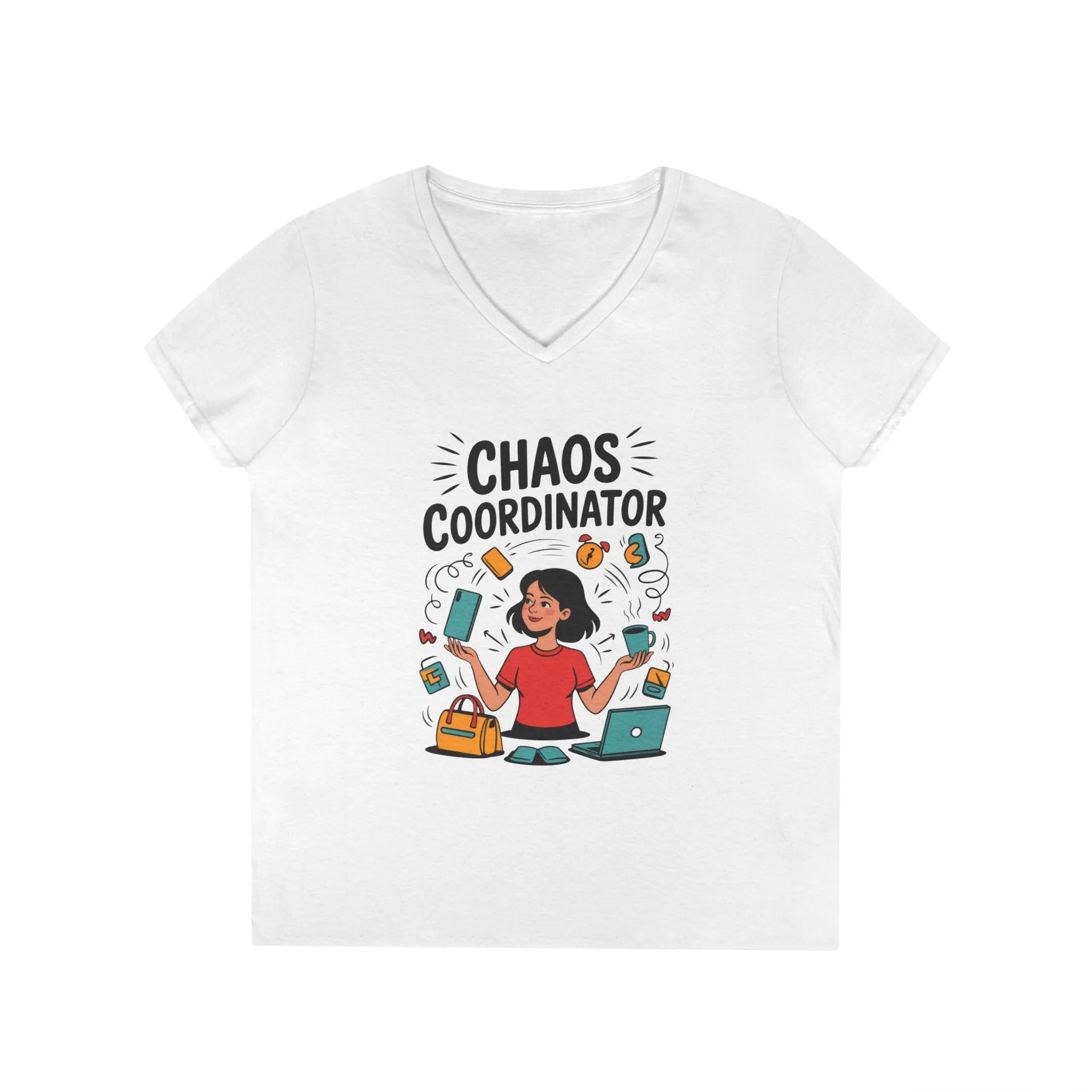 Chaos Coordinator Ladies' V-Neck T-Shirt, Funny Mom Shirt, Multitasking Mom Gift, Busy Mom Life Tee, Cute Mother's Day Gift for Mom - Image 2