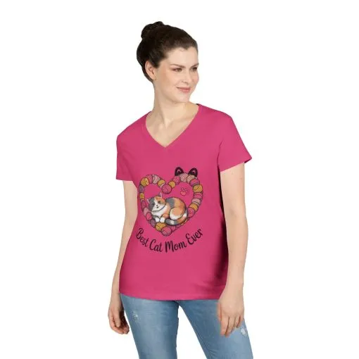 Best Cat Mom V-Neck T-Shirt, Gifts for Cat Lovers, Pet Mom Tee, Cute Cat Shirt, Animal Lover Apparel, Mother's Day Gift - Image 14