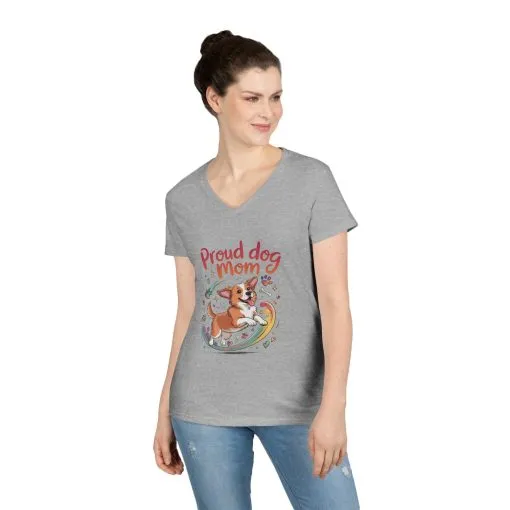 Proud Dog Mom V-Neck T-Shirt, Perfect Gift for Dog Lovers, Casual Wear for Dog Moms, Dog Appreciation Day, Dog Mom Gift - Image 4