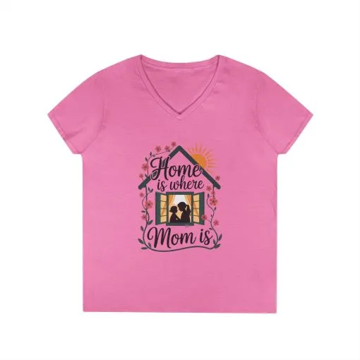 Home Is Where Mom Is V-Neck T-Shirt, Mother's Day Cotton Tee, Cute Family Gift for Mom, Sentimental Mom Shirt for Her, mother's day Gift - Image 9