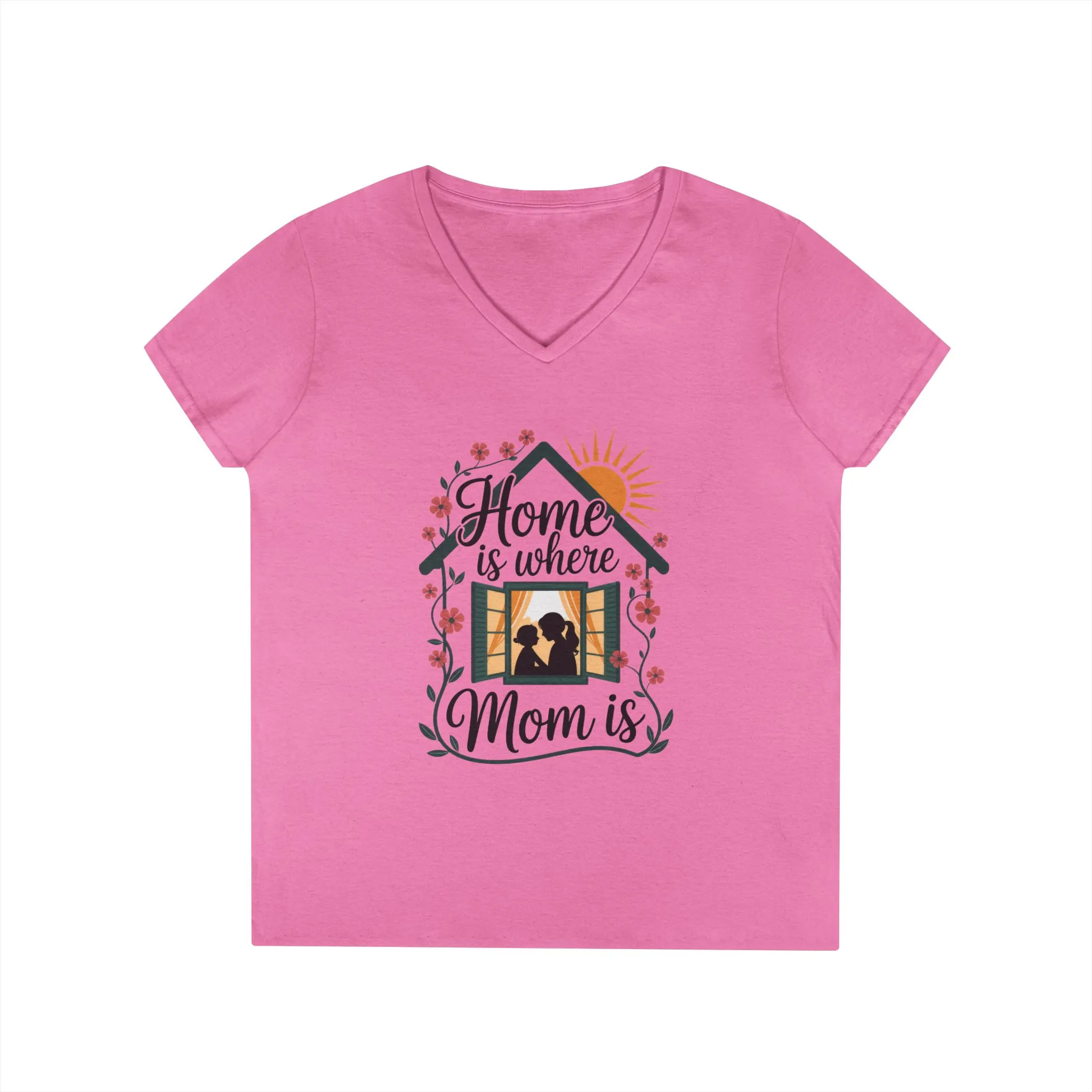Home Is Where Mom Is V-Neck T-Shirt, Mother's Day Cotton Tee, Cute Family Gift for Mom, Sentimental Mom Shirt for Her, mother's day Gift - Image 9