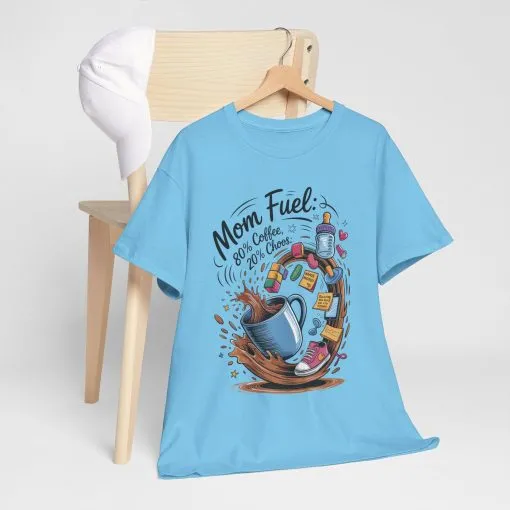 Mom Fuel Heavy Cotton Tee, Funny Coffee Lover T-Shirt, Gift for Moms, Mother's Day, Casual Wear, Pajama Top - Image 19
