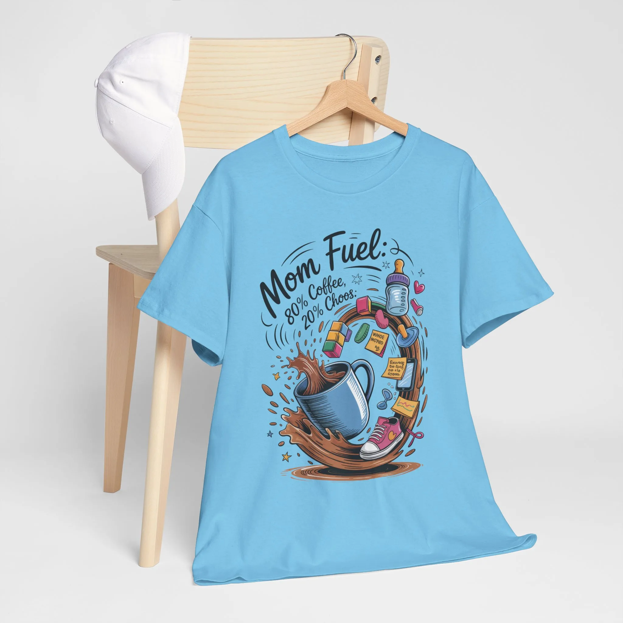 Mom Fuel Heavy Cotton Tee, Funny Coffee Lover T-Shirt, Gift for Moms, Mother's Day, Casual Wear, Pajama Top - Image 19