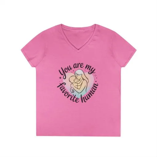 You Are My Favorite Human Mom Baby Tee, Mothers Day Gift, Pastel Heart Ladies V-Neck T-Shirt, Sentimental Mom Shirt - Image 11