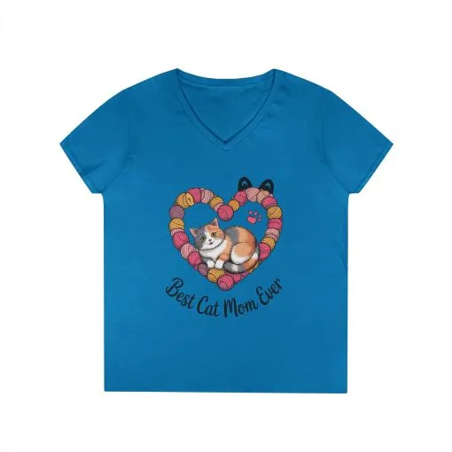 Best Cat Mom V-Neck T-Shirt, Gifts for Cat Lovers, Pet Mom Tee, Cute Cat Shirt, Animal Lover Apparel, Mother's Day Gift - Image 7