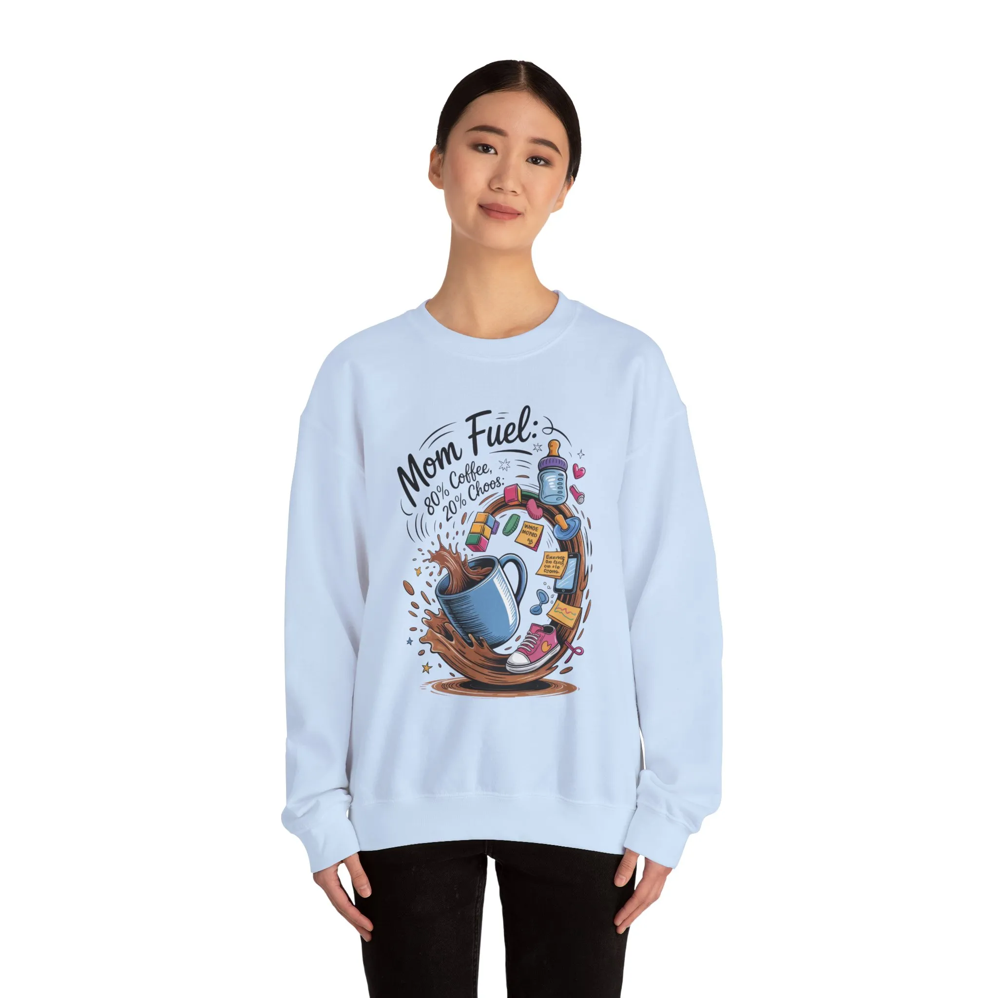 Mom Fuel Unisex Crewneck Sweatshirt, Perfect for Coffee Lovers, Gifts for Moms, Cozy Casual Wear, Funny Graphic Sweatshirt, Mother's Day