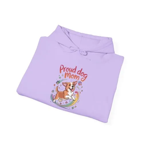 Proud Dog Mom Hoodie, Gift for Dog Owners, Dog Lover Apparel, Mother's Day Gift, Unisex Hooded Sweatshirt, Corgi Rainbow Print - Image 3