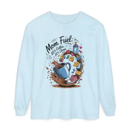 Mom Fuel Long Sleeve T-Shirt, Coffee Lovers Gift, Mother's Day Apparel, Cute Mom Shirt, Coffee Lover Mom Life Top, Coffee Lover's Tee - Image 7