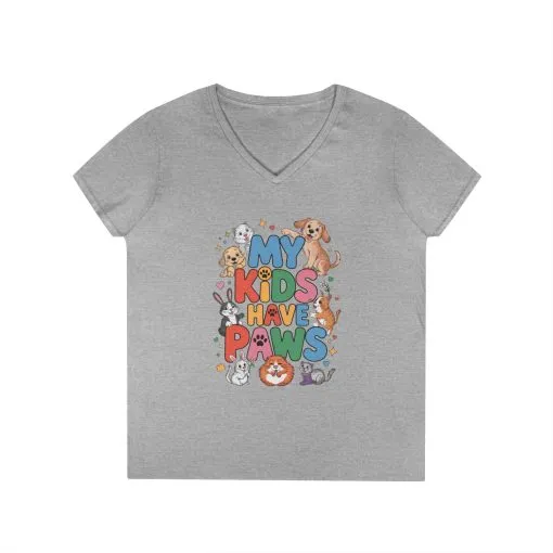 My Kids Have Paws V-Neck T-Shirt, Pet Lover Gift, Cute Animal Shirt, Cute Pet Mom Tee, Animal Parent T-Shirt, Dog Cat Bunny Lover Gift - Image 4