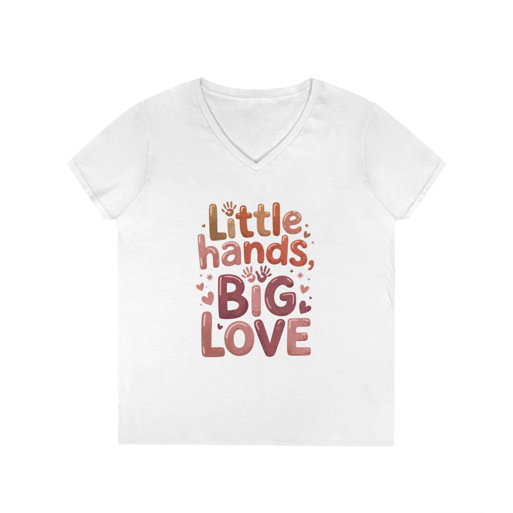 Ladies' V-Neck T-Shirt,Little Hands, Big Love, Perfect for Moms, Gifts, Family Events, Baby Showers, Everyday Wear, Cute Tee, mother's day - Image 2