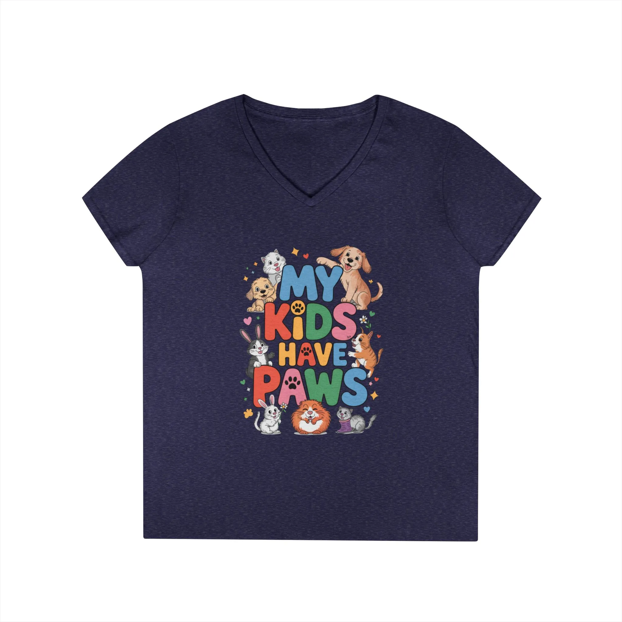 My Kids Have Paws V-Neck T-Shirt, Pet Lover Gift, Cute Animal Shirt, Cute Pet Mom Tee, Animal Parent T-Shirt, Dog Cat Bunny Lover Gift - Image 16