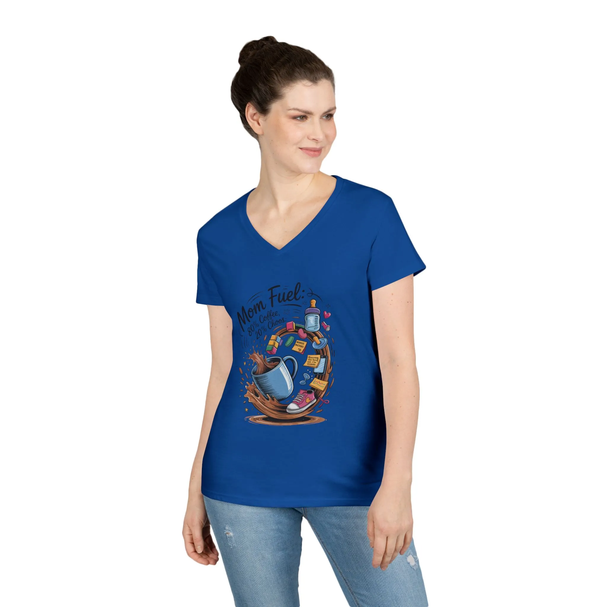 Mom Fuel V-Neck T-Shirt, Funny Coffee Lover V-Neck T-Shirt, Gift for Moms, Mother's Day, Casual Wear, Pajama Top - Image 12