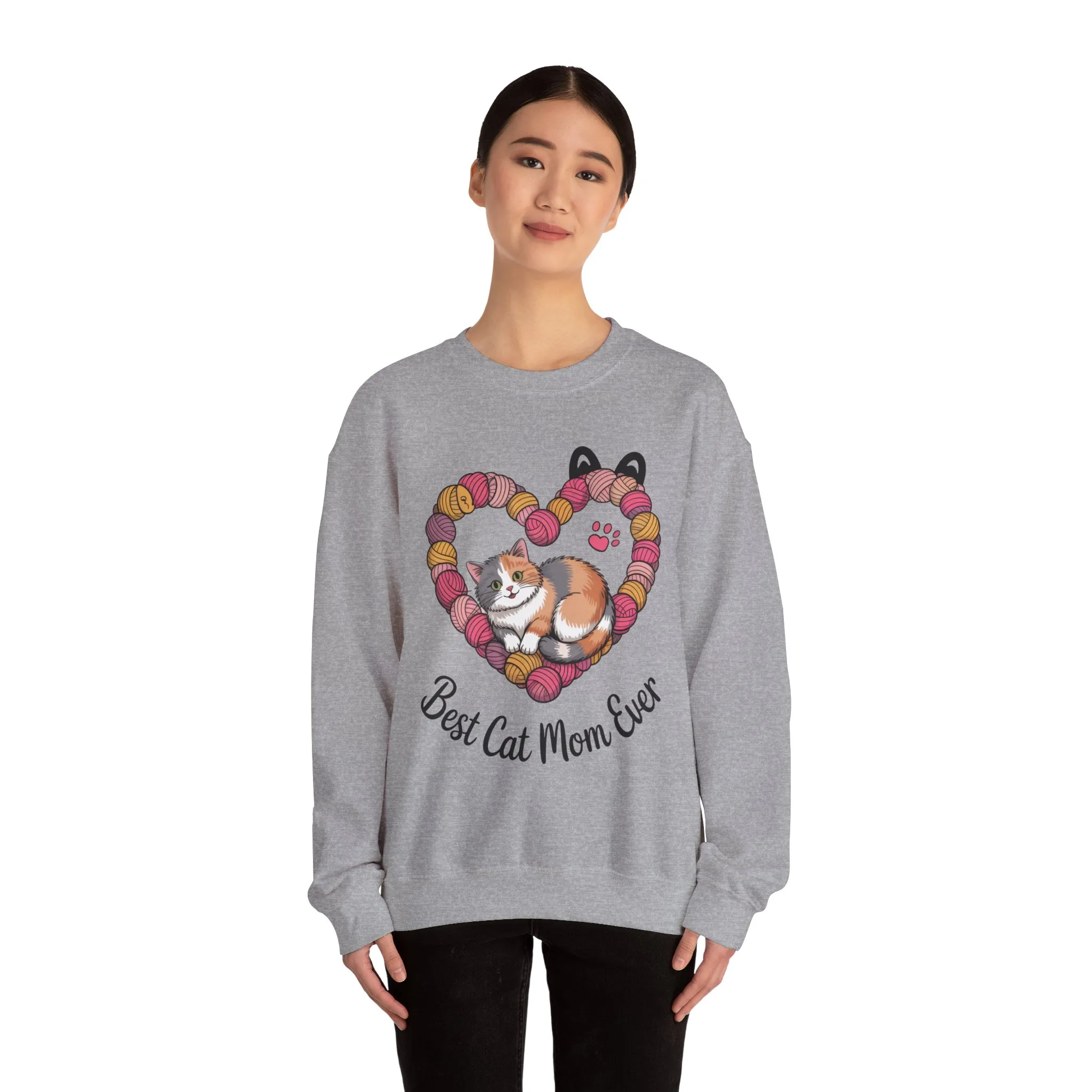Best Cat Mom Ever Sweatshirt, Cozy Cat Lover Gift, Mother's Day Apparel, Pet Owner Sweatshirt, Cute Gift for Cat Moms, Yarn Themed - Image 8