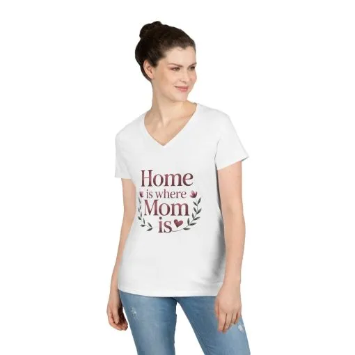 Home is Where Mom Is V-Neck T-Shirt, Gift for Moms, Mother's Day T-Shirt, Cute Casual Tee, Family Celebration Apparel, Home Sweet Home - Image 2