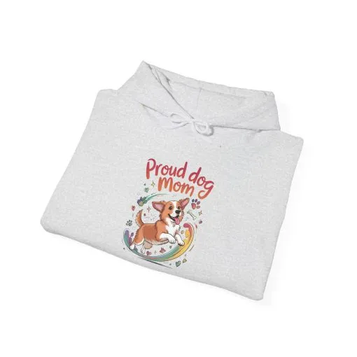 Proud Dog Mom Hoodie, Gift for Dog Owners, Dog Lover Apparel, Mother's Day Gift, Unisex Hooded Sweatshirt, Corgi Rainbow Print - Image 10