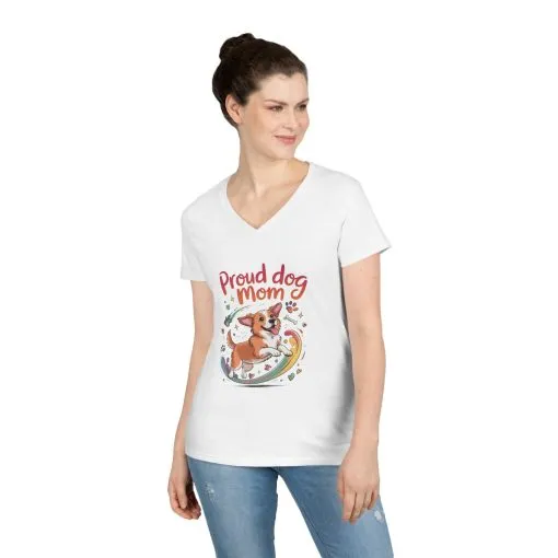 Proud Dog Mom V-Neck T-Shirt, Perfect Gift for Dog Lovers, Casual Wear for Dog Moms, Dog Appreciation Day, Dog Mom Gift - Image 2