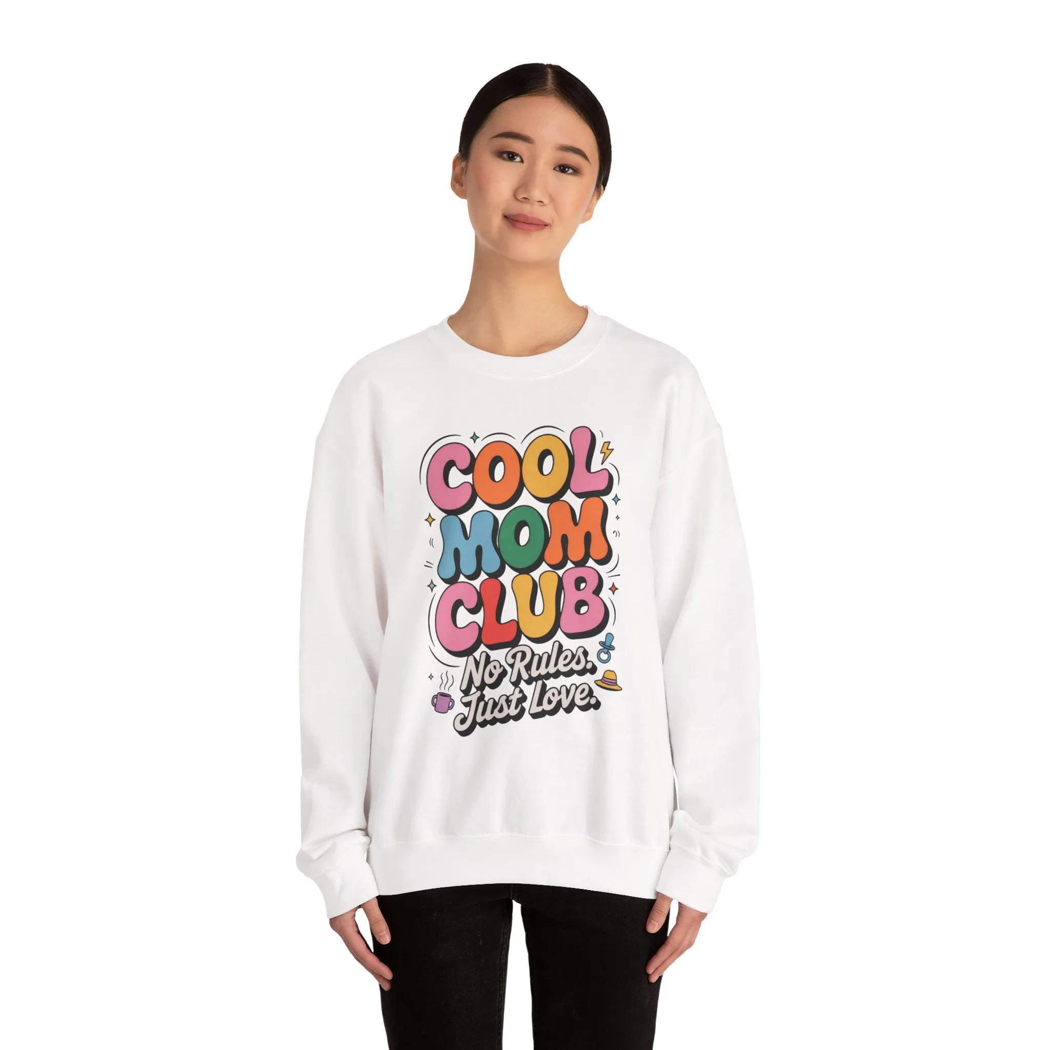 Cool Mom Club Sweatshirt, Gift for Moms, Mother's Day, No Rules Just Love, Retro Colorful Unisex Heavy Blend Crewneck - Image 5