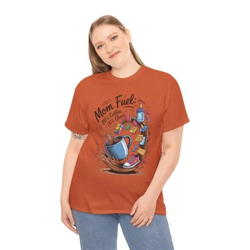 Mom Fuel Heavy Cotton Tee, Funny Coffee Lover T-Shirt, Gift for Moms, Mother's Day, Casual Wear, Pajama Top - Image 11