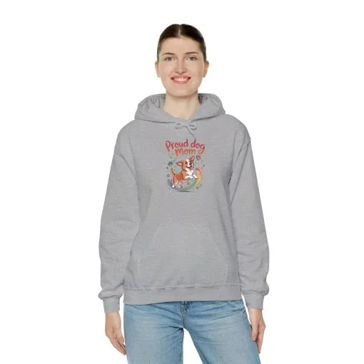 Proud Dog Mom Hoodie, Gift for Dog Owners, Dog Lover Apparel, Mother's Day Gift, Unisex Hooded Sweatshirt, Corgi Rainbow Print - Image 15