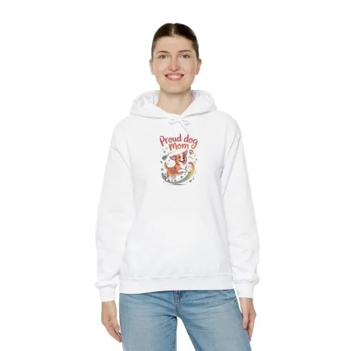 Proud Dog Mom Hoodie, Gift for Dog Owners, Dog Lover Apparel, Mother's Day Gift, Unisex Hooded Sweatshirt, Corgi Rainbow Print - Image 7