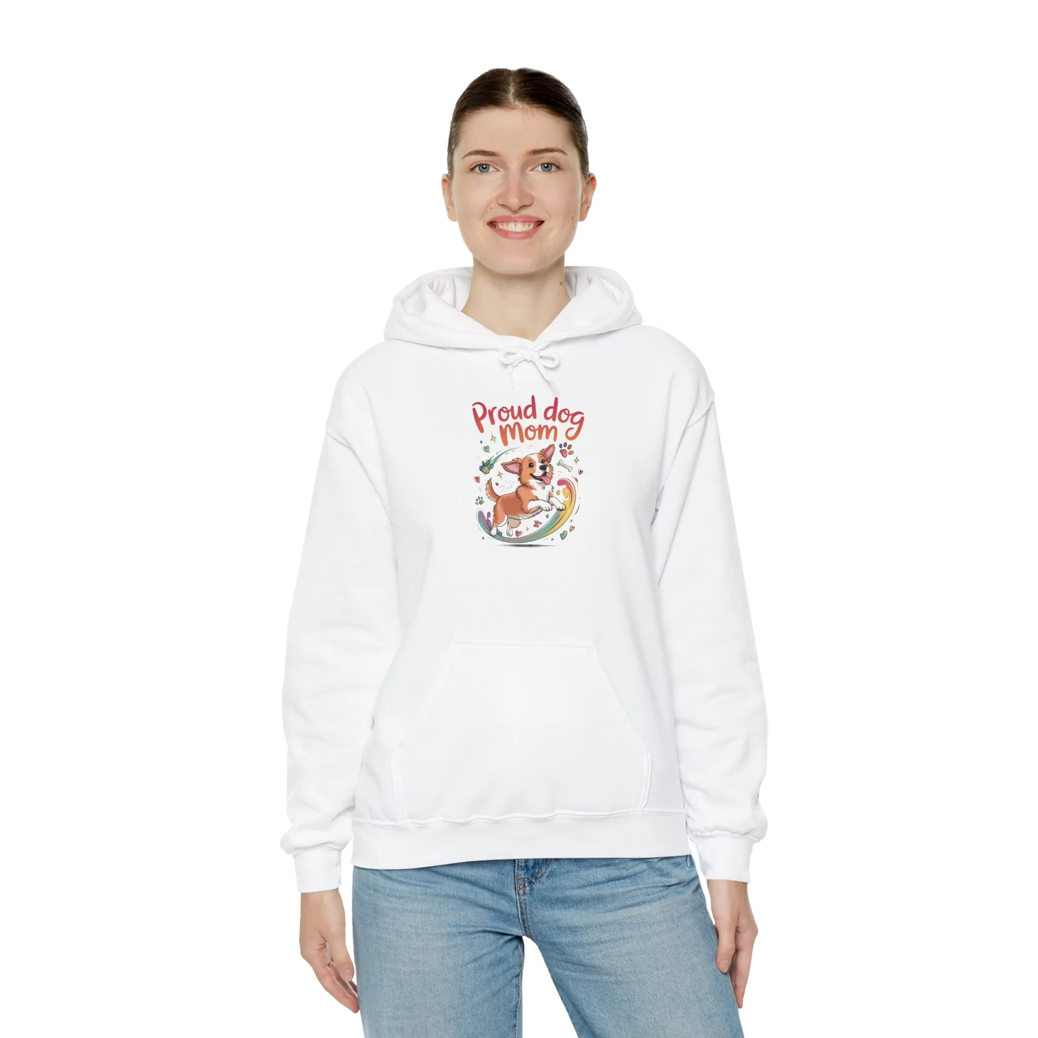 Proud Dog Mom Hoodie, Gift for Dog Owners, Dog Lover Apparel, Mother's Day Gift, Hooded Sweatshirt, Corgi Rainbow Print - Image 7
