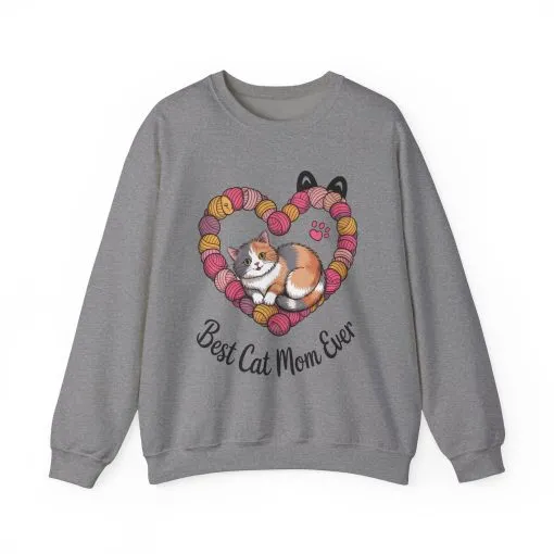 Best Cat Mom Ever Sweatshirt, Cozy Cat Lover Gift, Mother's Day Apparel, Pet Owner Sweatshirt, Cute Gift for Cat Moms, Yarn Themed - Image 10
