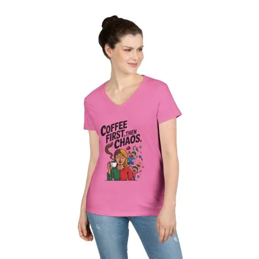 Coffee First Then Chaos V-Neck T-Shirt, Funny Mom Life Shirt, Mother's Day Gift, Mom Humor Tee, mom graphic tee, caffeine lover tee - Image 12