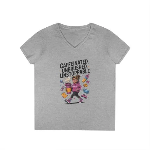 Caffeinated V-Neck Tee, Coffee Lover Shirt, Gift for Moms, Motivation T-Shirt, Mother's Day Gift for Tired Moms, Mother's Day Gift - Image 3