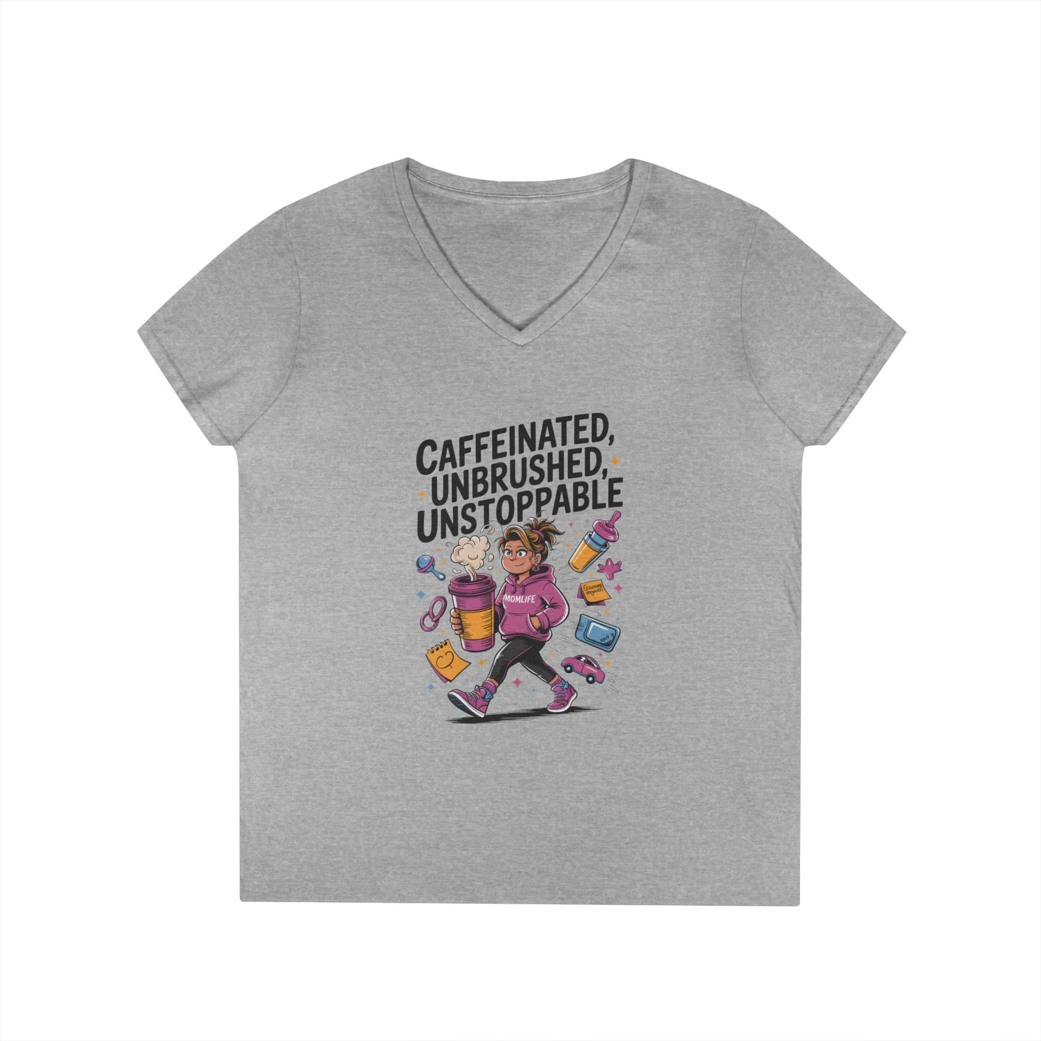 Caffeinated V-Neck Tee, Coffee Lover Shirt, Gift for Moms, Motivation T-Shirt, Mother's Day Gift for Tired Moms, Mother's Day Gift - Image 3