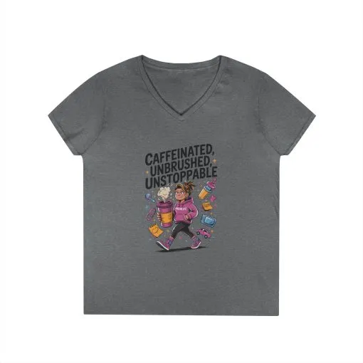 Caffeinated V-Neck Tee, Coffee Lover Shirt, Gift for Moms, Motivation T-Shirt, Mother's Day Gift for Tired Moms, Mother's Day Gift - Image 5