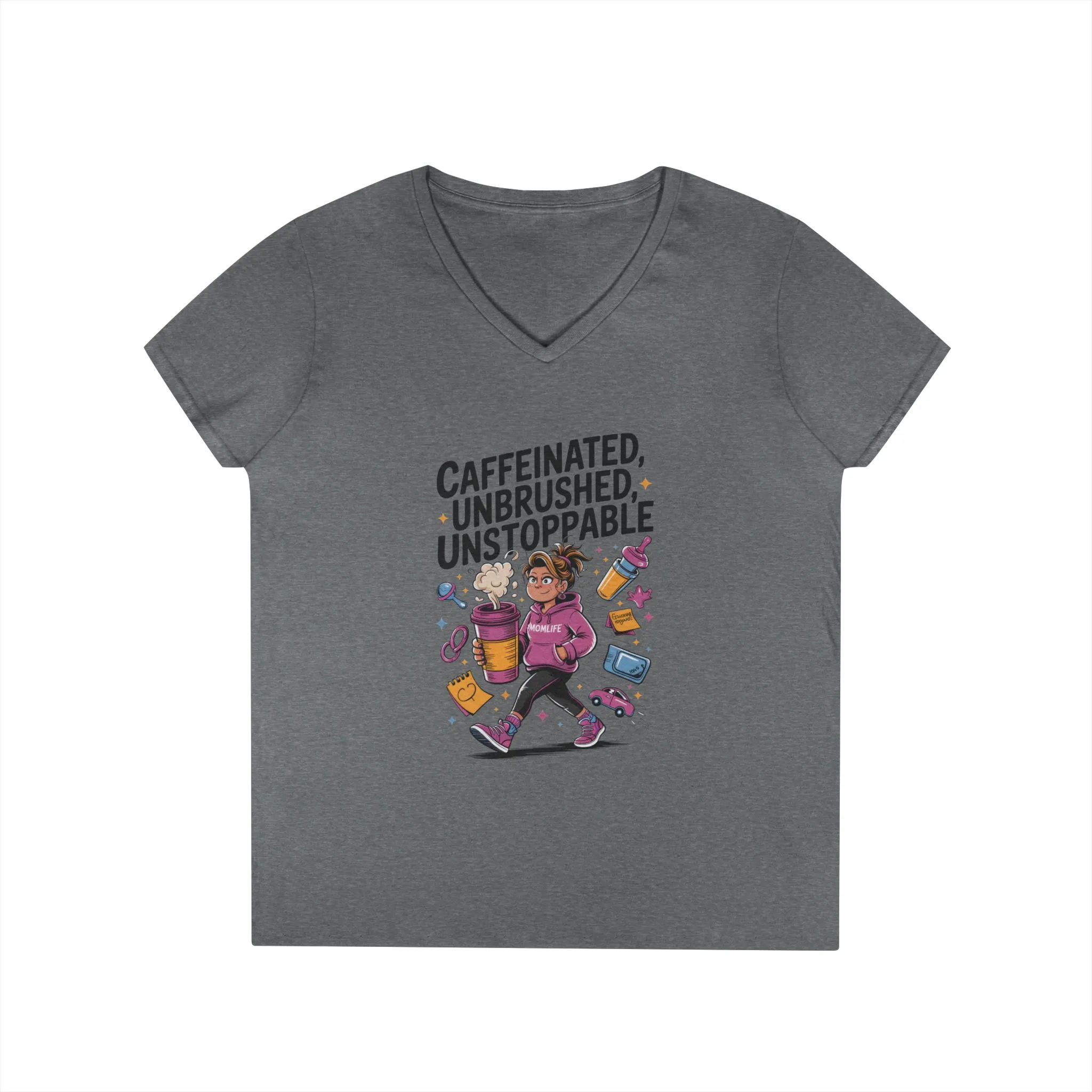 Caffeinated V-Neck Tee, Coffee Lover Shirt, Gift for Moms, Motivation T-Shirt, Mother's Day Gift for Tired Moms, Mother's Day Gift - Image 5