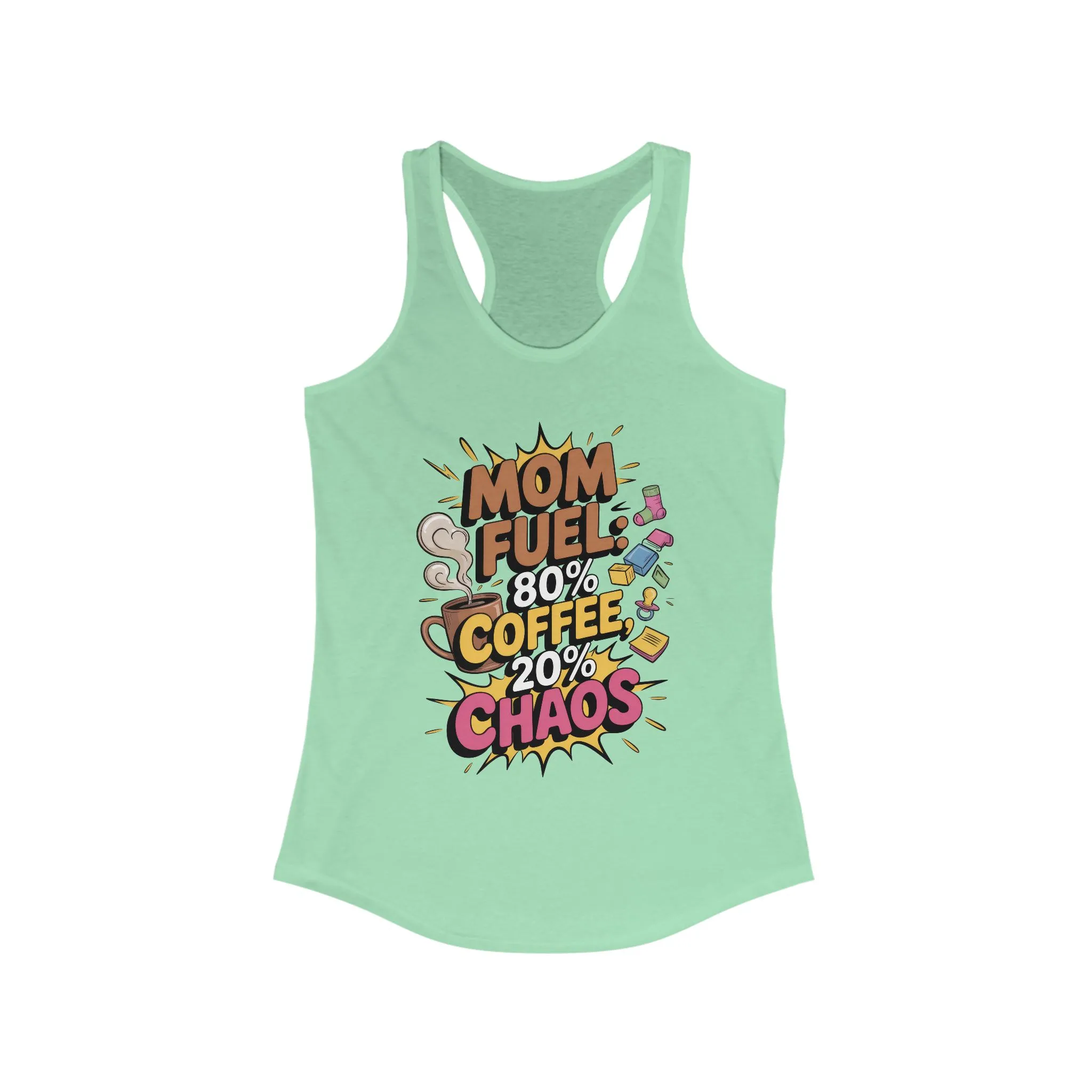 Funny Mom Fuel Racerback Tank, Perfect Gift for Moms, Chaos & Caffeine, Mother's Day Apparel, Funny Tired Mom Life Tee, Coffee Loving Moms - Image 5