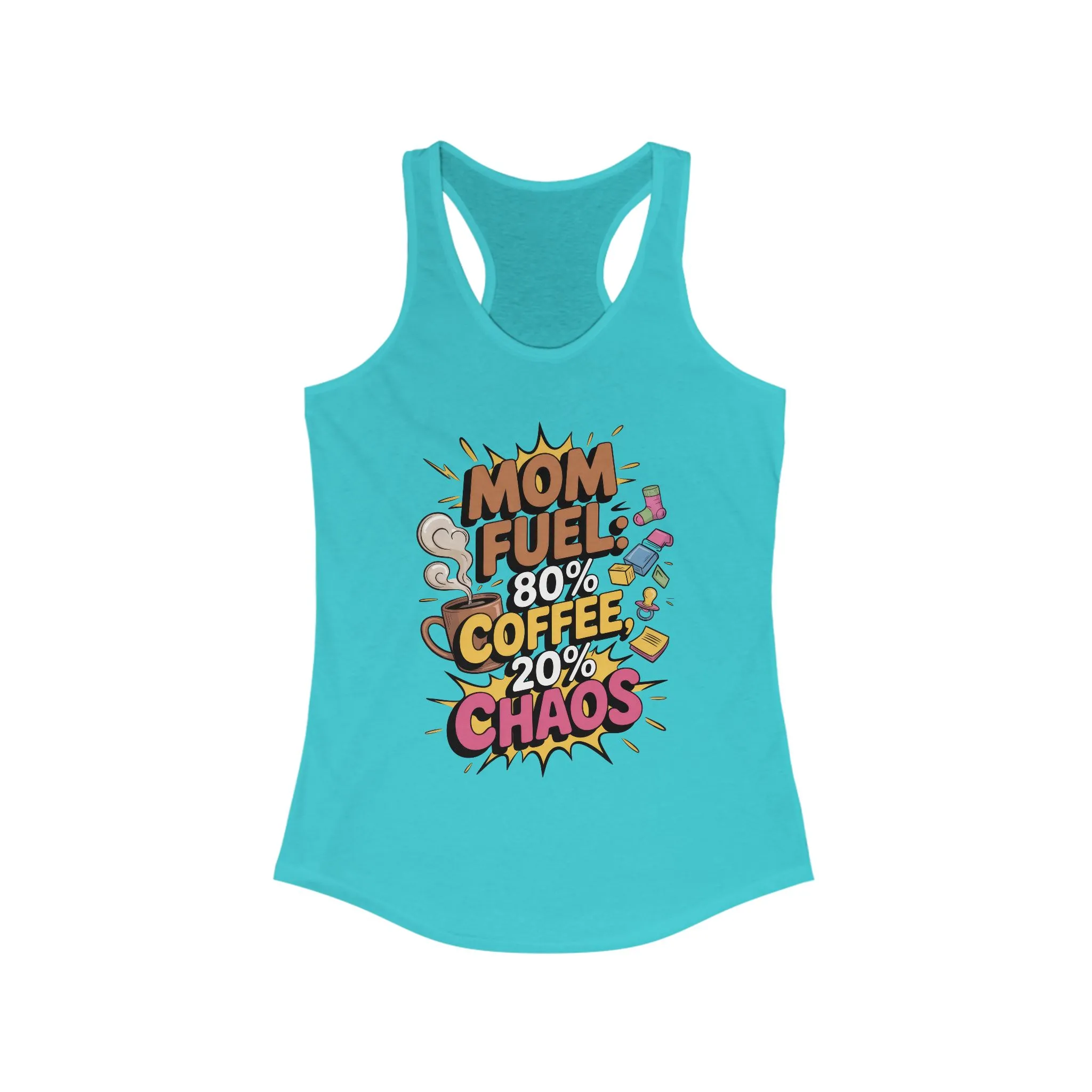 Funny Mom Fuel Racerback Tank, Perfect Gift for Moms, Chaos & Caffeine, Mother's Day Apparel, Funny Tired Mom Life Tee, Coffee Loving Moms - Image 7