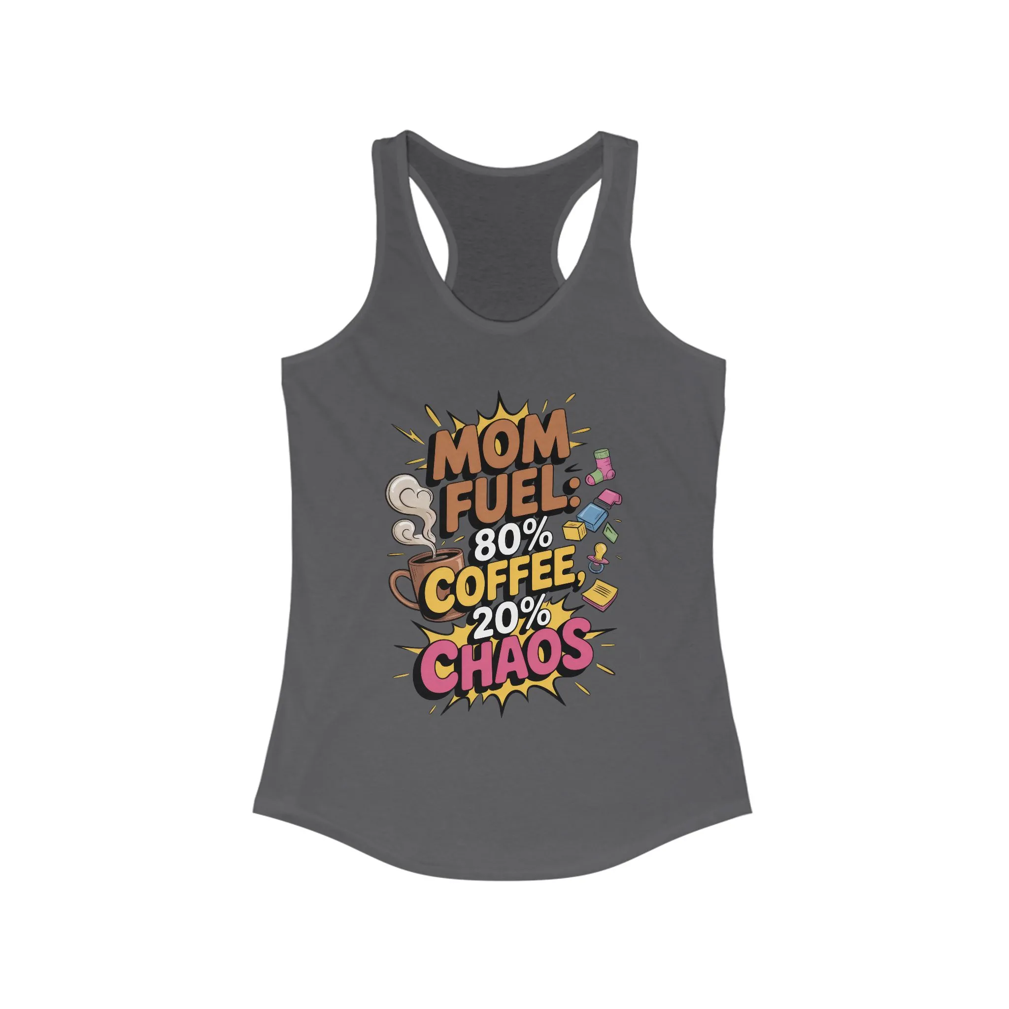 Funny Mom Fuel Racerback Tank, Perfect Gift for Moms, Chaos & Caffeine, Mother's Day Apparel, Funny Tired Mom Life Tee, Coffee Loving Moms - Image 11